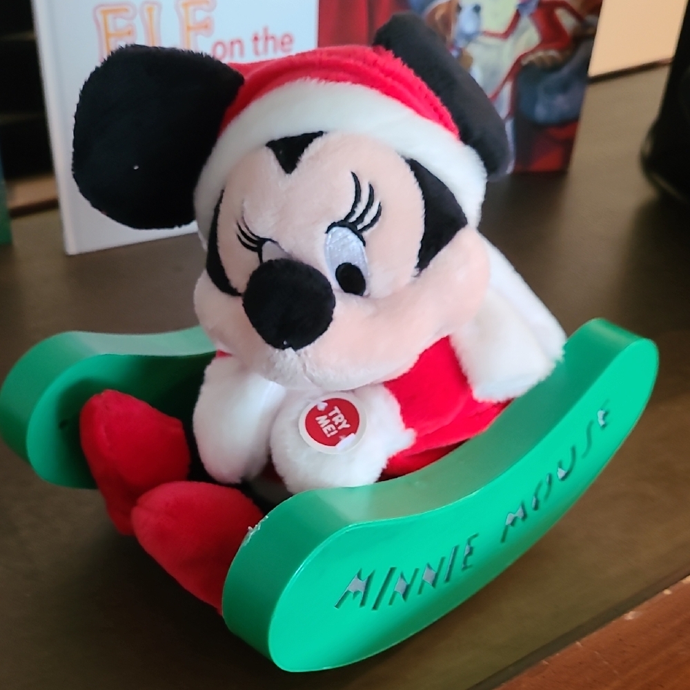 Disney Minnie Mouse Plush in Red Outfit with Green Rocker